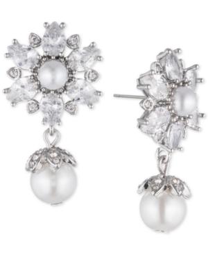 Marchesa Silver-tone Crystal & Imitation Pearl Drop Earrings, Created For Macy's