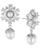 Marchesa Silver-tone Crystal & Imitation Pearl Drop Earrings, Created For Macy's