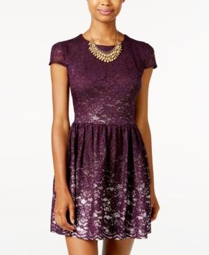 B Darlin Juniors' Glitter-lace Illusion Fit & Flare Dress