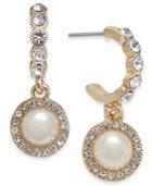 Charter Club Gold-tone Crystal & Imitation Pearl Hoop Earrings, Created For Macy's
