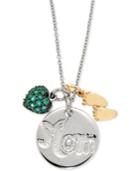 Emerald (3/4 Ct. T.w.) And Diamond Accent Mom And Baby Feet Pendant Necklace In Sterling Silver And Gold-plated Sterling Silver