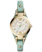 Fossil Women's Georgia Small Green Leather Strap Watch 26mm Es4003