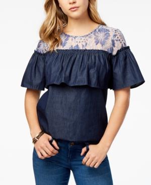 Kensie Lace-trim Chambray Top