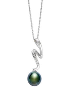 Cultured Tahitian Pearl (8mm) And Diamond Accent Pendant Necklace In Sterling Silver