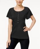 Karen Scott Petite Embroidered Scoop-neck Top, Only At Macy's