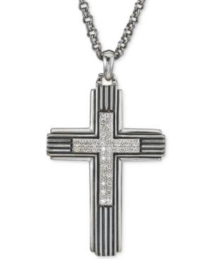 Esquire Men's Jewelry Diamond Cross Pendant Necklace (1/3 Ct. T.w.) In Sterling Silver, Created For Macy's