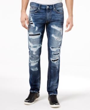 Guess Men's Faded Ripped Slim Straight Fit Stretch Jeans