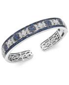 Sterling Silver Sapphire (2-3/4 Ct. T.w.) And Diamond (1/10 Ct. T.w.) Antique Bangle Bracelet