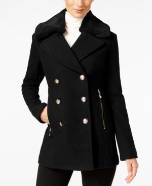 Vince Camuto Faux-fur-collar Military Peacoat