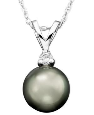 Tahitian Cultured Pearl (8mm) And Diamond Accent Pendant Necklace In 14k White Gold