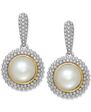 Cultured Freshwater Pearl Drop Earrings In Sterling Silver And 14k Gold (8mm)