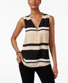 Inc International Concepts Front-zip Colorblocked Blouse, Only At Macy's