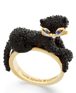 Kate Spade New York Gold-tone Jet Pave Three-dimensional Cat Statement Ring