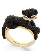 Kate Spade New York Gold-tone Jet Pave Three-dimensional Cat Statement Ring