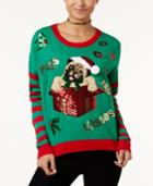 Hooked Up By Iot Juniors' Pugs & Kisses Holiday Sweater