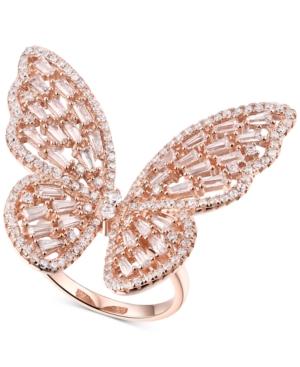 Cubic Zirconia Butterfly Ring In 14k Rose Gold-plated Sterling Silver