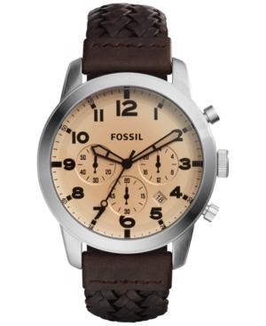 Fossil Men's Chronograph Pilot 54 Brown Braided Leather Strap Watch 44mm Fs5178
