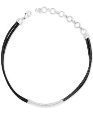 Lucky Brand Silver-tone Black Leather Choker Necklace
