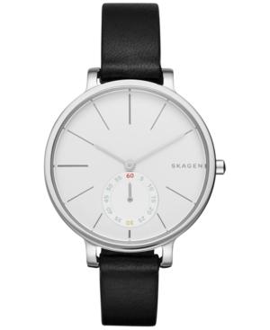 Skagen Women's Chronograph Hagen Black Leather Strap Watch 34mm Skw2435