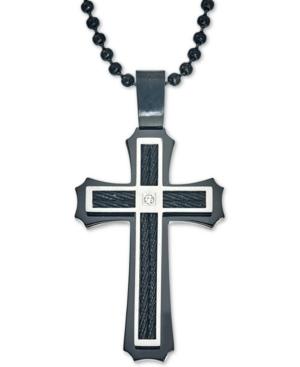 Men's Diamond Accent Cross Pendant Necklace In Stainless Steel And Ion-plating