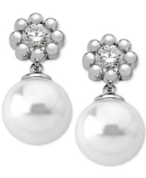 Majorica Sterling Silver Crystal Flower & Imitation Pearl Drop Earrings
