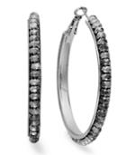 Inc International Concepts Earrings, Silver-tone Jet Bead Hoop Earrings