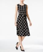 Charter Club Petite Printed Belted Fit & Flare Dress, Created For Macy's