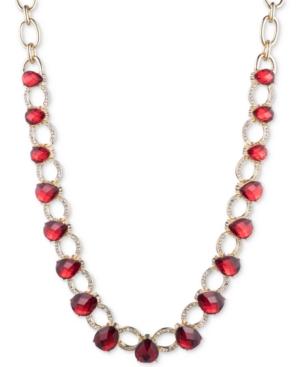 Anne Klein Gold-tone Pave & Red Stone Large Link Collar Necklace