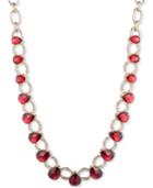 Anne Klein Gold-tone Pave & Red Stone Large Link Collar Necklace