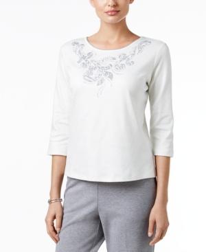 Alfred Dunner Petite Veneto Valley Embellished Patch Top