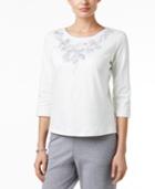 Alfred Dunner Petite Veneto Valley Embellished Patch Top