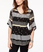 Style & Co V-neck Mixed-print Top, Created For Macy's