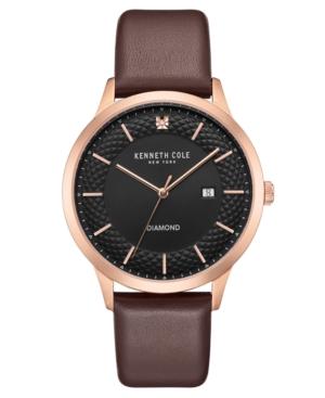 Kenneth Cole New York Men's Diamond Brown Leather Strap Watch 41mm