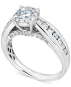 Diamond Halo Channel-set Engagement Ring (1 Ct. T.w.) In 14k White Gold