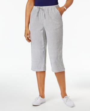 Karen Scott Petite Cotton Seersucker Drawstring Capri Pants, Only At Macy's