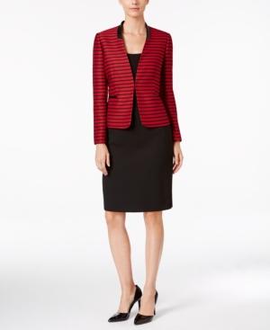 Tahari Asl Striped Jacket Faux-leather-trim Skirt Suit