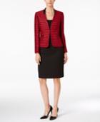 Tahari Asl Striped Jacket Faux-leather-trim Skirt Suit