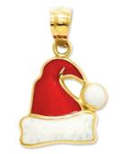 14k Gold Charm, Red And White Santa Hat Charm