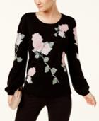 Inc International Concepts Metallic Floral-print Sweater, Created For Macy's