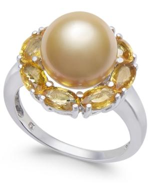 Cultured Golden South Sea Pearl (10mm) & Yellow Sapphire (3-1/5 Ct. T.w.) Ring In Sterling Silver