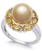 Cultured Golden South Sea Pearl (10mm) & Yellow Sapphire (3-1/5 Ct. T.w.) Ring In Sterling Silver