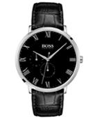 Boss Hugo Boss Men's William Ultra Slim Black Leather Strap Watch 40mm