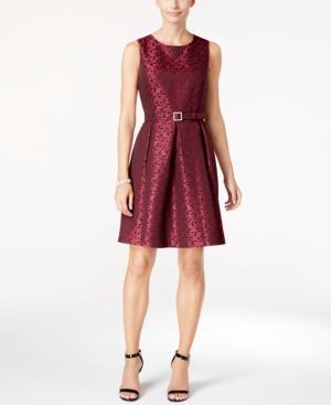 Nine West Belted Jacquard Fit & Flare Dress