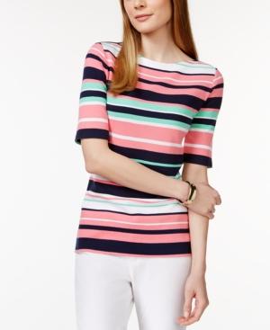 Charter Club Elbow-sleeve Pima Cotton Tee, Multi Stripe
