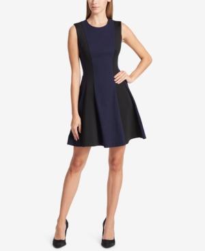 Dkny Colorblocked Jacquard Fit & Flare Dress