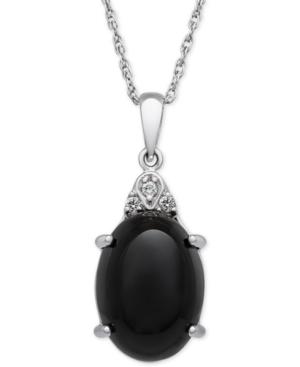Onyx (10x14mm) And Diamond Accent Pendant Necklace In Sterling Silver