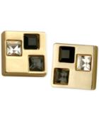 T Tahari Gold-tone Multi-crystal Square Stud Earrings