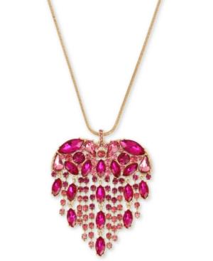 Betsey Johnson Gold-tone Crystal Fringe Heart Pendant Necklace, 32 + 3 Extender