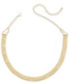 Popcorn Mesh Link Choker Necklace In 14k Gold-plated Sterling Silver, 13 + 5 Extender
