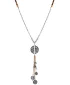 Lucky Brand Two-tone And Leather Multi-charm Fringe Lariat Necklace